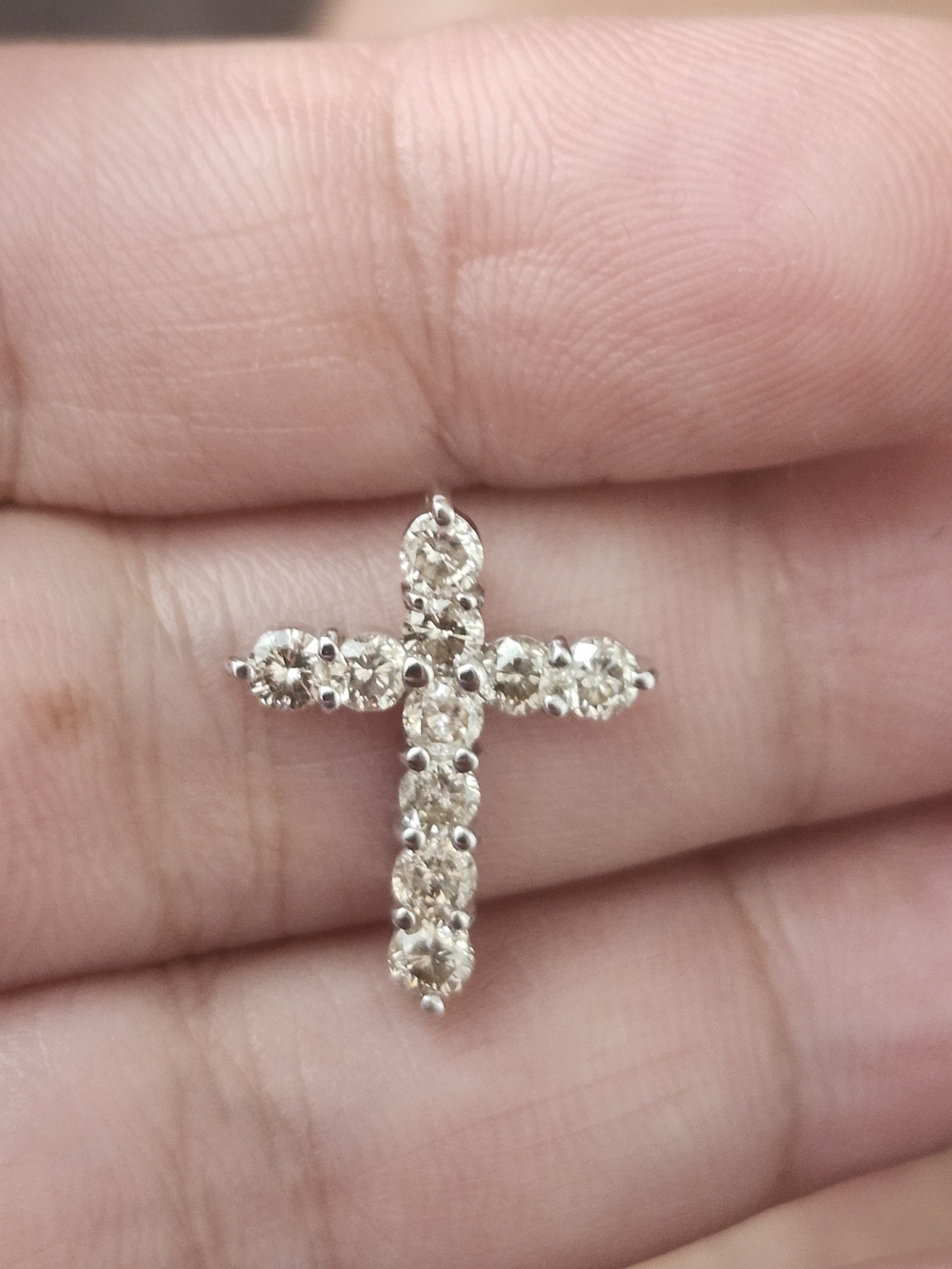 Diamond Cross Pendant Necklace - White Gold Tone